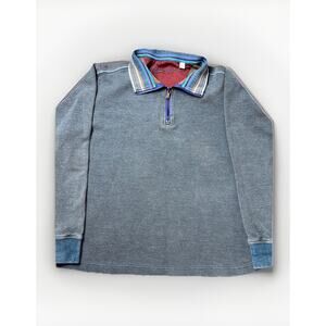 Robert Graham Size XL Mens Waffle Knit 1/4 Zip Blue Cotton Pullover Sweatshirt